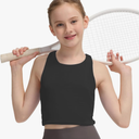 BAMBOO COOL Girls Tank Tops Crop Top Double Lined High Crew Neck Racerback Cropped Undershirts Dance Yoga Gymnastics, Size M