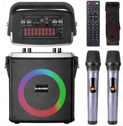 Karaoke Machine with 2 Wireless Microphones, Portable Bluetooth 5.0 Party Speaker for Adults Supports Magic Voice, Reverb, Ambient Sound, TF Card/U Disk/AUX for Home Gatherings Outdoor Camping