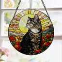 Stained Glass Window Hanging, 8 Inch Tabby Cat Suncatcher, Sun Catchers Indoor Window Ornaments, Suncatchers for Windows Hanging, Spring Home Garden Decor Panel Cat Lovers Gifts for Mom Grandma Wife