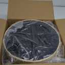 Handwoven Outdoor Ottoman, Water Hyacinth Pouf Round Patio Footstool with Wood Legs, 17-Inch Multipurpose Vanity Stool, Dining Chair, Patio Footrest for Balcony and Garden, White (13"D x 13"W x 16.9"H)