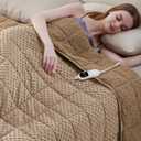 Heated Weighted Blanket for Adults, Soft Electric Throw Blanket 48''x72'' 15LBS Fast Heating Heavy Cozy Blanket with 10 Heating Levels and 1/2/4/6/8 Hours Auto Off (Beige,Twin Size)