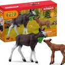Schleich Wild Life Mother Moose and Calf Playset - North American Forest Animal Toys Playset with Realistic Natural Mother Moose and Baby Calf, Gift for Toddlers, Kids, Boys, and Girls Ages 3 and Up