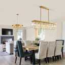 Siljoy Rectangular Gold Crystal Chandelier for Dining Room, 12-Light Modern Rectangle K9 Crystal Raindrop Chandelier Dimmable Ceiling Light for Living Room Kitchen Island, L47'' x W10'' x H10''