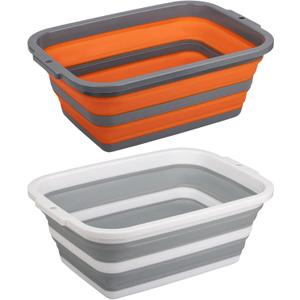 Tiawudi 2 Pack Portable Sink, Collapsible Tub for Washing Dishes, Outdoor, Camping and Hiking, Wash Basin for Home and Garden, Storage Bins for House, BPA Free, Plastic, 2.25 Gal / 8.5L Each