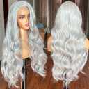 Silver Grey Lace Front Wigs for Women 13x4 Long Layered Loose Wavy HD Lace Frontal Tiny Knots M Natural Hairline Pre Plucked 26 Inch Synthetic Wig for Fashion Girls