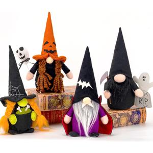 DraMosary Halloween Gnomes Plush Elf Decoration, 4PCS Handmade Reaper Witch Vampire Pumpkin Ghost Dolls for Halloween Table Ornament, Tiered Tray Decor, Party Favor, Trick or Treat (Hg4multi)