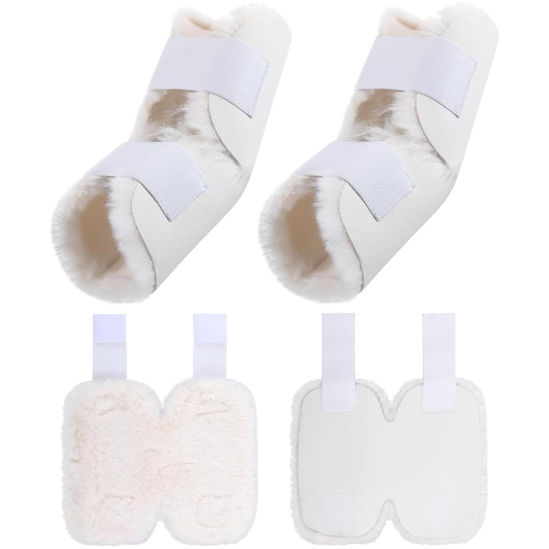 2 Pcs Sheepskin Elbow Protectors White Soft Elbow Arm Cushions Pads with Adjustable Straps Pressure Sore Prevention Pain Relief for Elderly Bedridden Patients Surgery Recovery
