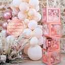 82PCS Rose Gold Baby Boxes with Letters for Baby Shower Decorations, Jumbo Clear Baby Blocks For Girl, Balloon Box Includes Alphabet Letters DIY, White Gold Balloons, Gender Reveal, Birthday Backdrop