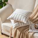 Caflife Boho Throw Pillow Covers 18x18 Set of 2 Soft Farmhouse Decorative Couch Pillow Cases Grey Striped Pillow Covers Neutral Cushion Covers for Sofa Bed Living Room Home Decor