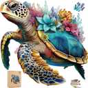 Delobil Wooden Puzzles for Adults, Coral Sea Turtle Jigsaw Puzzles 500 Piece, Unique Shape Puzzles for Adults and Kids, Fun Challenging Puzzles Family Game Gift, Royal Size 16.7 x 16.3 Inches