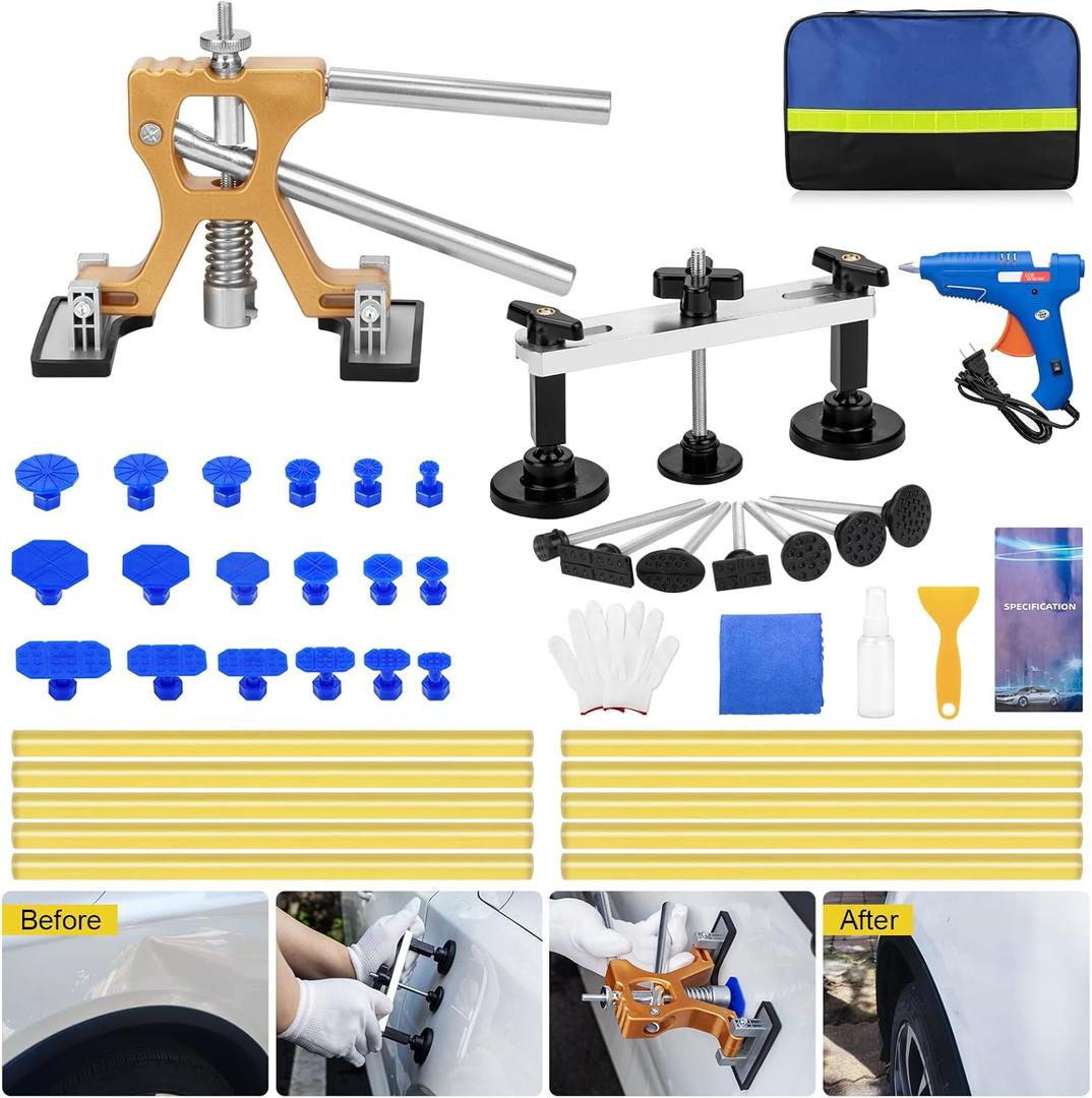 Car Dent Puller Kit, 45pcs Paintless Dent Remover Kit with Golden Dent Puller, Bridge Puller & 100W Glue Gu for Auto Body Dent Removal, Dent Pullers Kit for Suv Truck Car Refrigerator Diy Repair