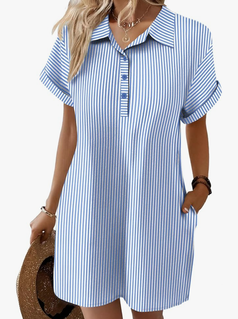 Zeagoo Womens Cotton Shirt Dress Summer Casual Short Sleeve Button Down Beach Cover Up Shirts with Pockets, Size L Zeagoo Womens Cotton Shirt Dress Summer Casual Short Sleeve Button Down Beach Cover Up Shirts with Pockets, Size L