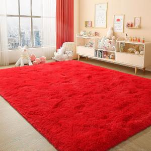  Fluffy Red Rugs for Living Room Bedroom 3x6, Soft Plush Fuzzy Shaggy Rugs for Kids Girls Boys Room Decor, Washable Indoor Floor Carpets