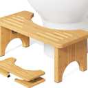 Squatting Potty for Adults Foldable, 7In Bamboo Toilet Stool Squat Adult and Kids, Wood Travel Poop Stool for Bathroom, Wooden Portable Toilet Foot Step, Premium Flip Pooping Potty Stool