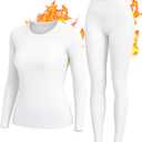Thermal Underwear Women Long Johns Set Fleece Lined Warm Base Layer Long Sleeve for Weather Top Bottom Pajama (Large, White)
