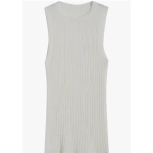 Women's Solid Color Short O-Neck Knitted Vest Sleeveless Tops, White, Size Large