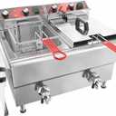 EGGKITPO Commercial Fryer Stainless Steel Electric Deep Fryer with Oil Filtration and Timer 24L Large Capacity Dual Tank Fryer with Baskets and Lids Countertop Deep Fryer for Restaurant Use 120V 3500W