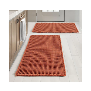 MIULEE Fall Orange Set of 2 Waffle Bathroom Rugs, Super Absorbent Non Slip Bath Rugs, Machine Washable Bath Mats with Tassels, Ultra Soft Rubber Backed Shower Mats for Bathroom Floor, Tub, 24x36 Inch