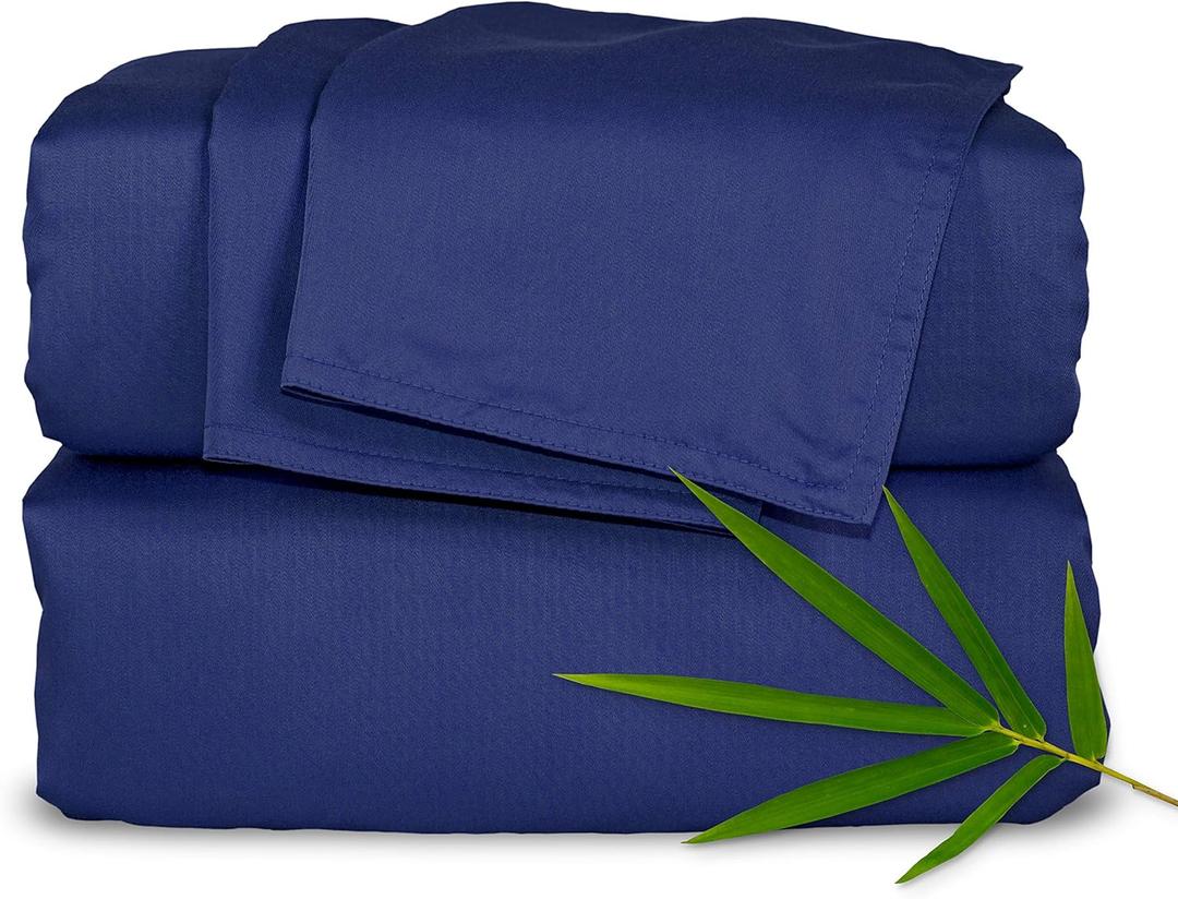 Pure Bamboo Split King Sheets, Genuine 100% Organic Viscose Derived from Bamboo Bed Sheet Set, Soft & Cooling, Double Stitching, 2 Fitted Sheets (Split King, Cobalt Blue)