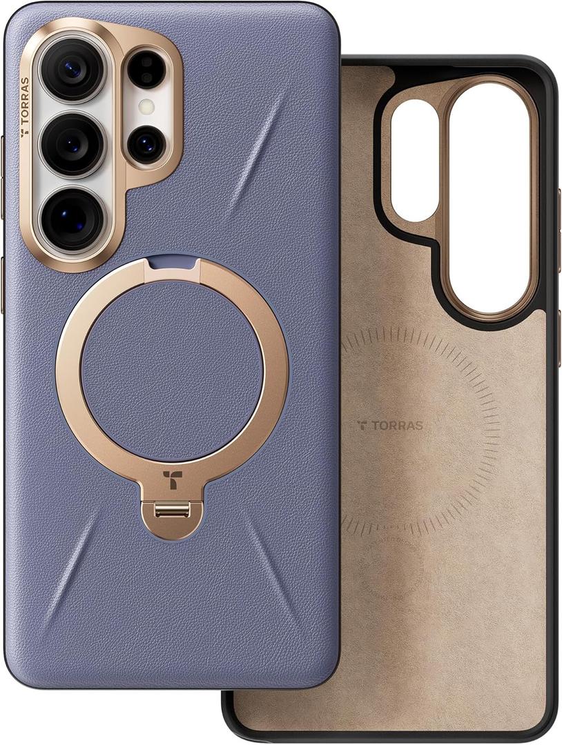 TORRAS Ostand Q3 VegSkin for Samsung Galaxy S26 Ultra Case Leather, 360 Magnetic Stand, Fit for MagSafe, Premium Vegan Leather Case for S26 Ultra Case, Microfiber Lining, Amethyst Purple