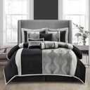 Stratford Park Black and Silver Comforter Set,Elegant 7 Pieces Queen Size Striped All Season Bedding Set