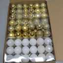 Shappy 216 Pcs Mini Christmas Ball Ornament 1.18 Inch Small Christmas Tree Decorations 6 Styles Shatterproof Xmas Ball with Hanging Loop for Holiday Party Wreath Xmas Tree(White, Gold)