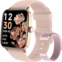 Fitpolo Smart Watch for Men Women, Stainless Steel Bezel Fitness Tracker (Make/Answer Calls), IP68 Waterproof, Heart Rate SpO2 Monitor, Sleep & Activity Tracking Smartwatch for Android Phones iPhone (Pink)
