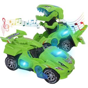 huwairen Toys for 3-6 Year Old Boys Transforming Car Toys with LED Light and Music Dinosaur Toy Birthday Gifts for 4 5 6 7 Year Old Boy (Green)