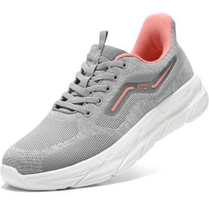 STQ Slip On Sneakers Women Comfortable Womens Walking Shoes for Orthopedic Plantar Fasciitis Light Grey Pink 7.5 US