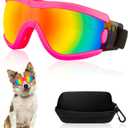 Dog Goggles Small Breed Dog Sunglasses with Adjustable for UV Protection Eyewear Doggy Doggie Puppy Glasses Anti-Fog Wind Dust Snowproof (Pink Frame Red Lens)