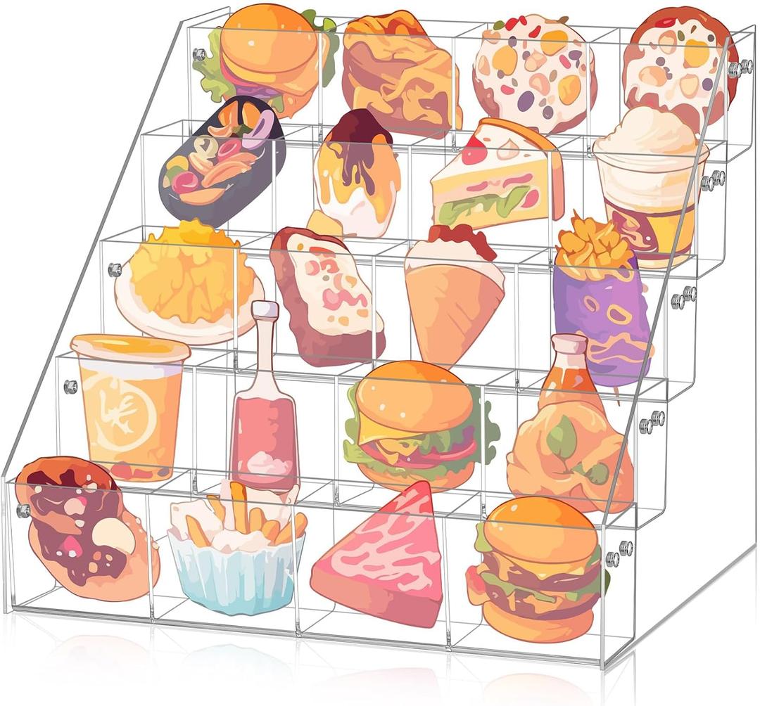 5 Tier Clear Acrylic Sticker Display Stand 20 Pockets Stamp Holder Organizer for 4'' Large Stickers Vendors Small Business Supplier Events, Trade Shows, Classroom
