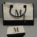 Personalized Canvas Tote Bag for Women Makeup Pouch Initial Beach Bag Removable Bottom Board for Travel Birthday