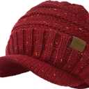 Winter Hats for Women - Thick Warm Stylish Knit Beanie Hat, Soft Stretch Cute Women's Winter Hats with Visor (Dark Red)