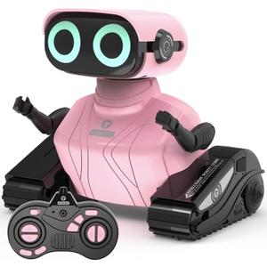 GILOBABY Remote Control Robot Toy for Kids 3-5 Years, Flashing LED Eyes, Dancing and Flexible Moves, Auto Demo Mode, Gift for Girls (Pink)