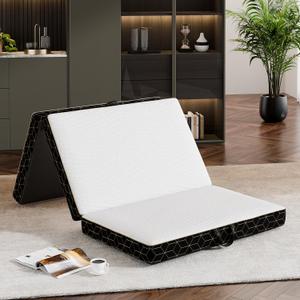 Tri-Fold Memory Foam Mattress Single - 4 Inch Portable Folding Mattress with Handle & Washable Cover, Floor Bed with Non-Slip Base, Space-Saving for Room, Travel, Guest Bed, Yoga, RV, 75"x25"x4"