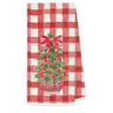 Red Buffalo Plaid Chinoiserie Christmas Kitchen Towels, Coquette Red Bow Christmas Tree Decorative Hand Towels for Bathroom Kitchen, Grandmillennial Xmas Dish Tea Towel, 16x24 Inch