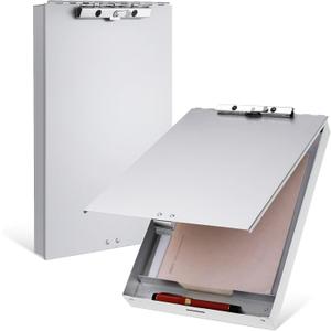 Seajan Aluminum Clipboard with Storage Metal Clip Board Folder Letter Size Form Holder Portfolio Clipboard Binder Clip Posse Box for Nurse Police Office Stationery Items 14 x 9.2 x 2 Inches (1 Pcs)