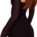 Zebaexf Women's Mesh Dress Long Puff Sleeve Mini Bodycon Sweet Neck Party Mini Dresses for Women (Black, L)