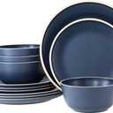 Melamine Dinnerware Sets for 4, Plates and Bowls Sets 12 Pcs, Melamine Plates, Nautical Dinnerware Sets, Modern Style,Dishwasher Safe, BPA Free, Suitable Indoor and Outdoor Use (Deep Blue)