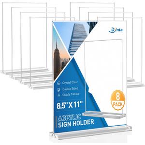 Dynta Acrylic Sign Holder 8.5 x 11 (8 Pack), Clear Vertical Display Stand with Stable Base, High Transparency Acrylic for Signs, Menus, Flyers, Office & Business Countertop Use