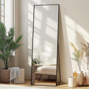 Delma Wall Full Length Mirror, Standing Mirror Full Body,Large Floor for Wall Door Bedroom Bathroom Living Room with Aluminum Frame(with Stand, 56x15-Black)