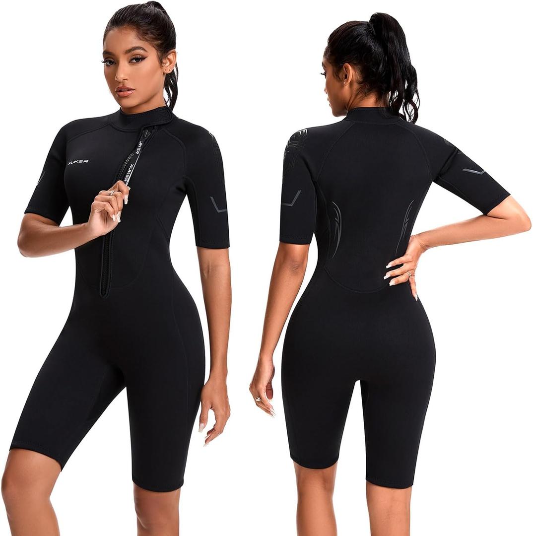 XUKER Mens Shorty Wetsuit Women, 3mm Diving Suit Front Zip Wetsuit Thermal Suit (Medium)