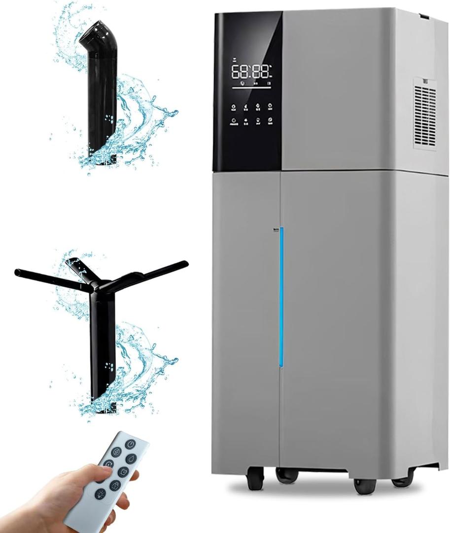 LACIDOLL Humidifier Large Room,26L/6.8Gal Whole House Humidifiers for Home 3000 sq.ft,1800ml/H Cool Mist Humidifier Baby, Top Fill Humidifiers for Bedroom Plant with 360 Nozzle & Extension Tube,Grey