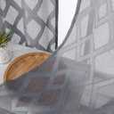 OWENIE Charcoal Grey Sheer Kitchen Curtains Tier 36 Inch Length 2 Panels Set, Elegant Clip Short Curtains for Small Window, Light Filtering Geometric Jacquard Textured Cafe Curtain, 42x36 Inches