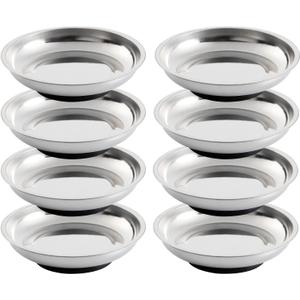 8 Pieces 3 Round Magnetic Bowl Trays Set Stainless Steel Magnet Tool Tray Parts Holder for Screws, Sockets, Bolts, Pins, Mechanic's and Automotive