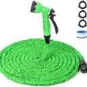 SienSlices Expandable Garden Hose 12FT - No Kink Flexible Water Pipe with 7 Pattern Spray Nozzle, Solid Brass Connectors and Retractable Latex Core, Lightweight Expanding Hose for Gardening, Green