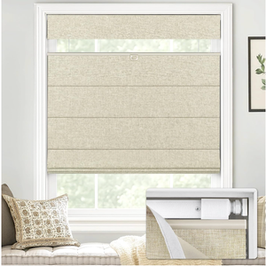 LazBlinds No Drill TDBU Roman Shades, Blackout - Beige, 35" W x 64" H
