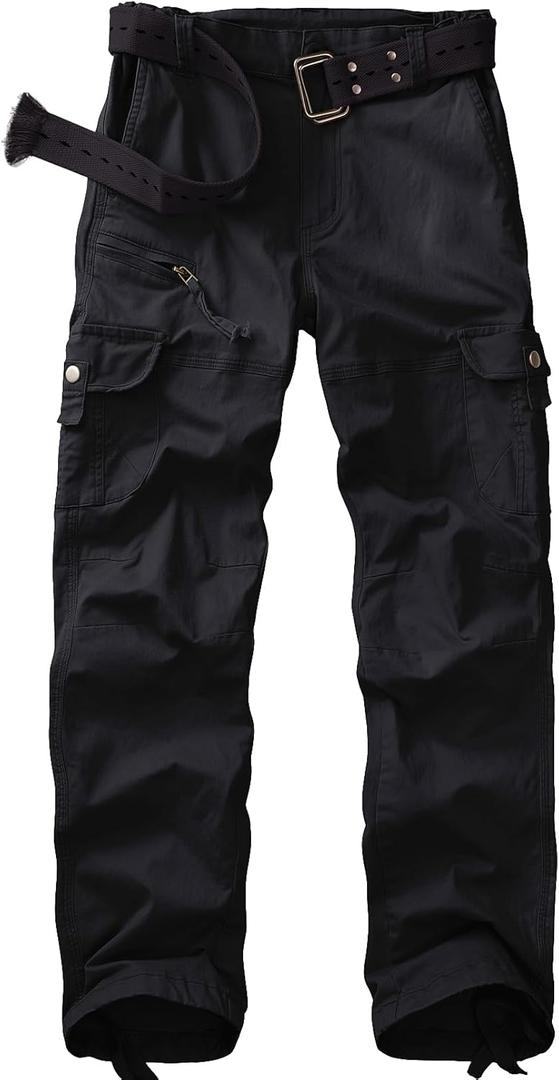Women's Cargo Pants Casual Y2K Streetwear Cotton Summer Travel Work Hiking Pants with 7 Pockets Combat Tactical (16, Black)