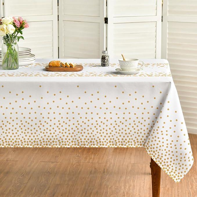 Horaldaily Black Round Dot Tablecloth 60x84 Inch Rectangular, Washable Yellow Polka Dots Table Cover for Wedding Bridal Shower Birthday Party Decorations