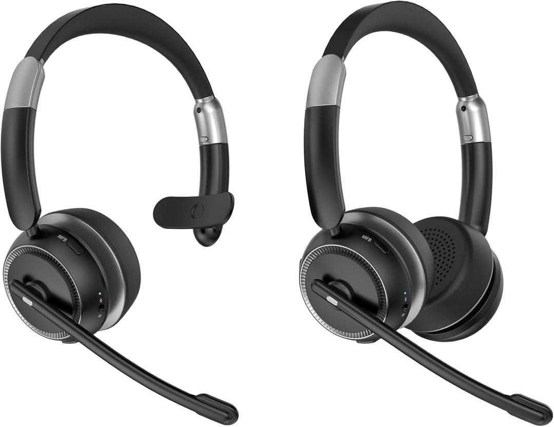 Bluetooth Headset with Microphone, V5.2 Single and Dual Ear Wireless Headphones with AI Noise Cancelling for Cell Phone, Laptop, Trucker, Home Office, Call Center, Zoom, Online Class 1